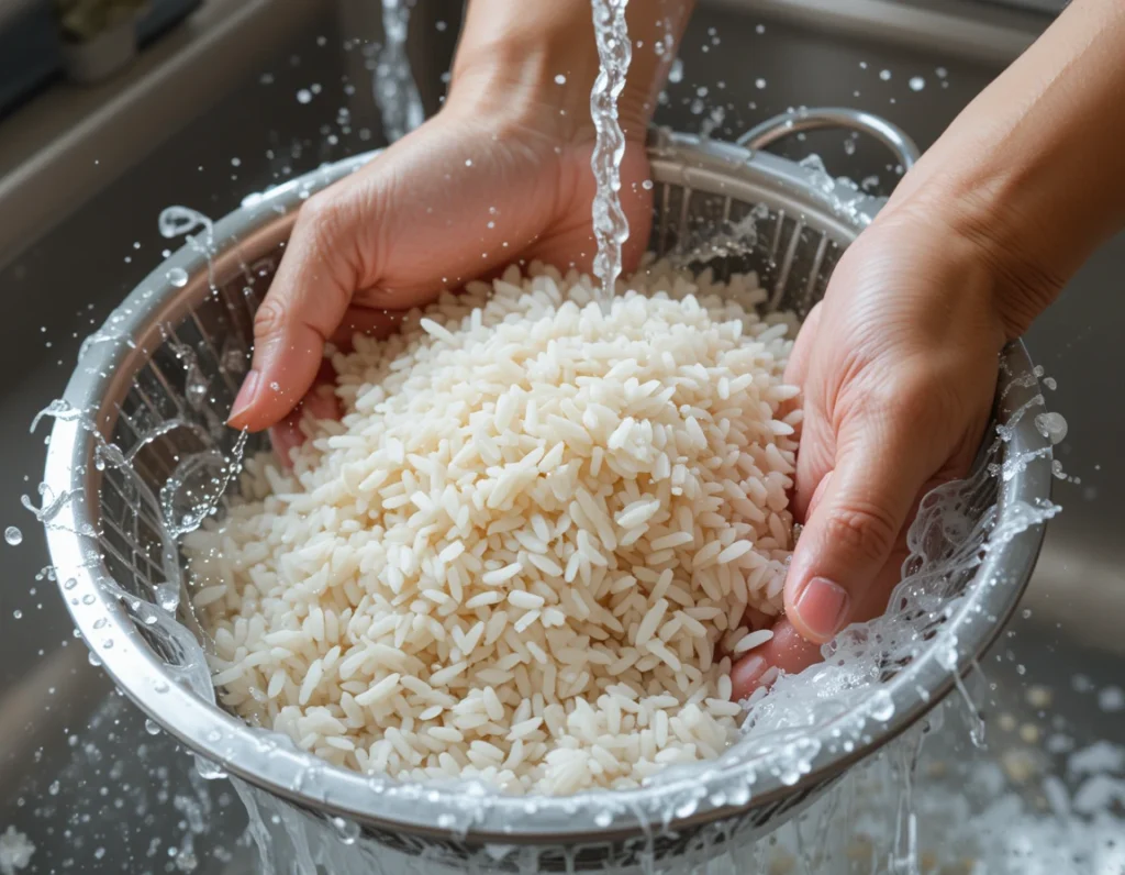 How to rinse basmati rice under water to remove starch